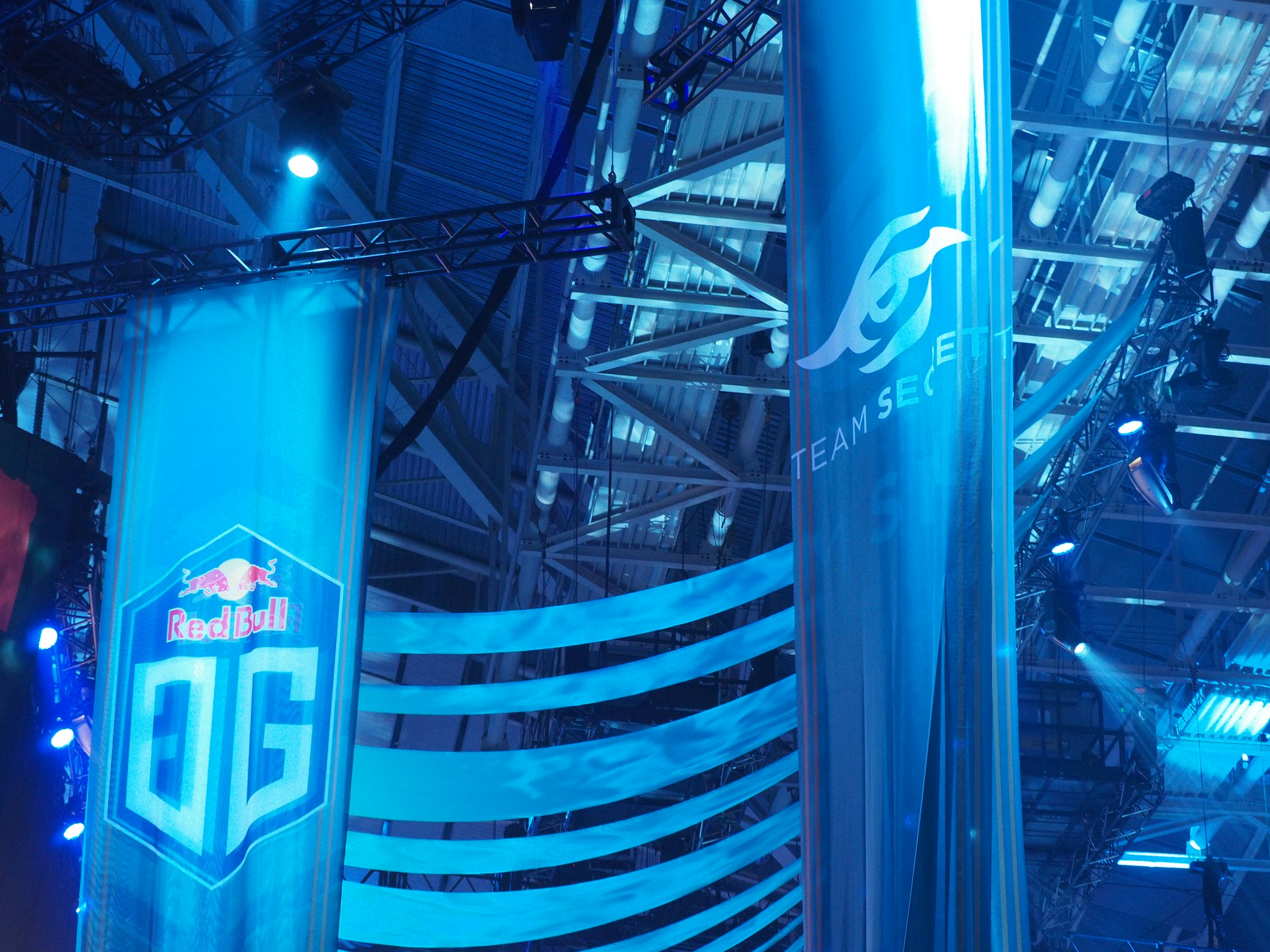 Team banners on display at an esports event